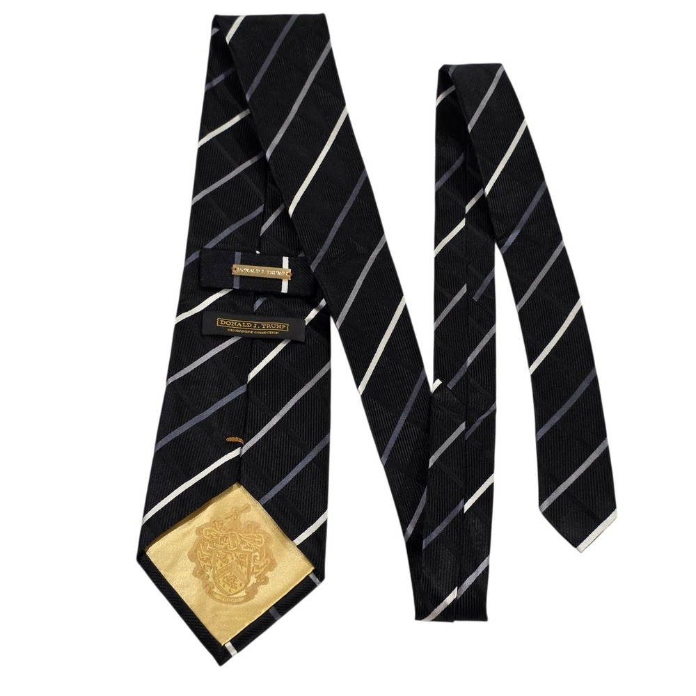 Donald J. Trump Signature‎ Collection Mens Striped Silk Tie Black White Gray